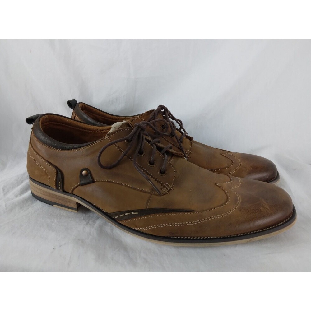 Steve Madden Jahonis Brown Distressed Leather Wingtip Derby Oxford Men Size 12 B